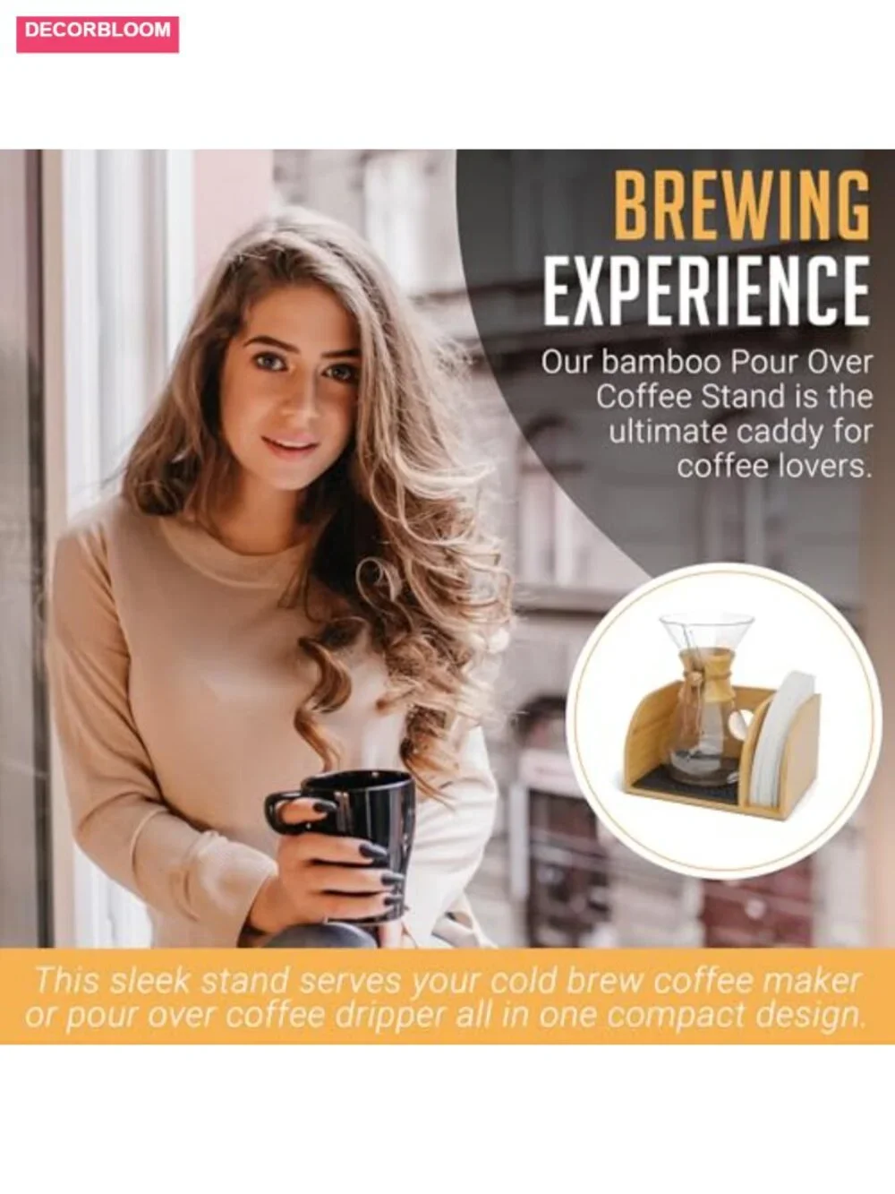Bamboo Pour Over Coffee Caddy with Filter Holder, Compact Organizer for Chemex